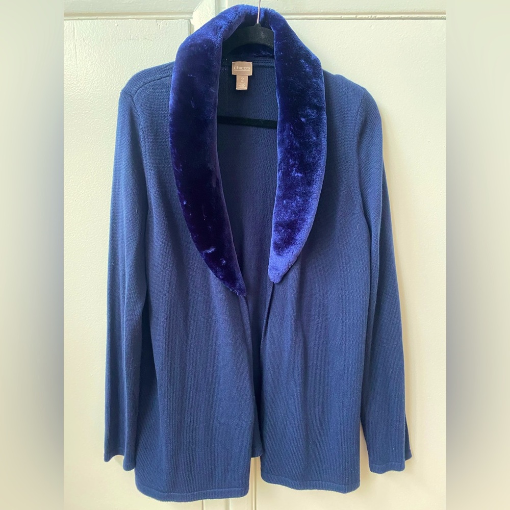 Chico’s Faux Fur Royal Blue Sweater